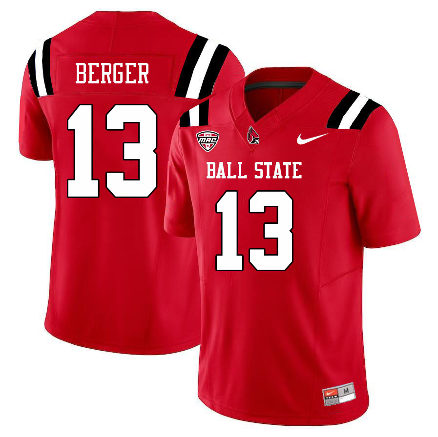 Ball State Cardinals #13 Brandon Berger College Football Jerseys Stitched Sale-Cardinal